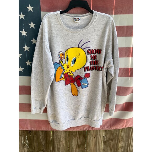 Vintage 90s Looney Tunes Tweety Bird Shopping sweatshirt Looney Tunes 2XL - Picture 1 of 16